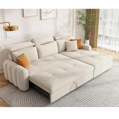 China Uitbreidbare appartement sofa Bedmeubelen L-vorm 3 zitplaatsen Magazine Pocket Put Down Back Frame Te koop