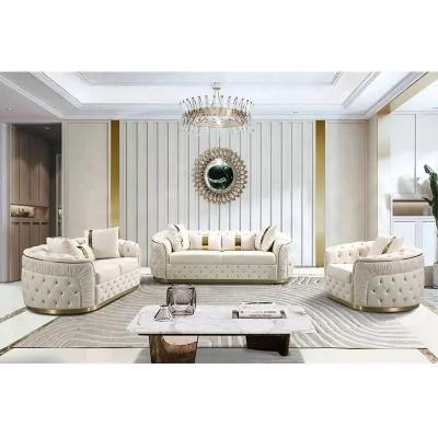 Chine Hot Selling Super modern North America style sofa set 3+2+1 seater Top Grade Quality Gold metal armrest Luxury Sofas à vendre