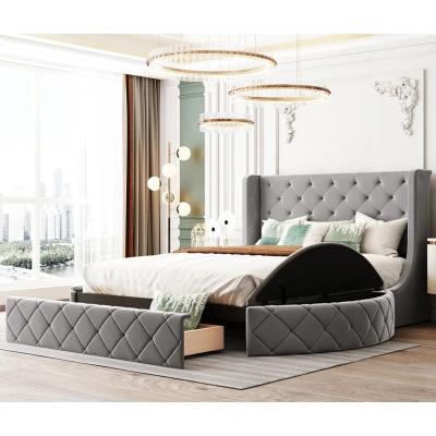 China North America style modern beds velvet fabric high quality soft beds with storage function for bedroom and hotel and apa for sale