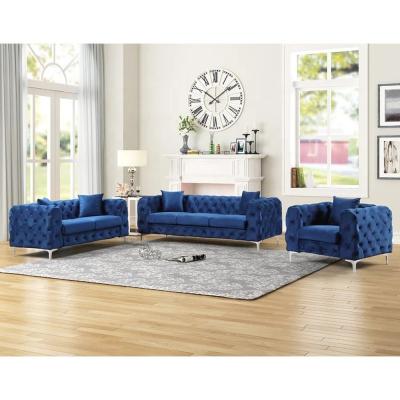中国 Modern hot selling sofa set Navy shinny Italian velvet with tusfted design upholstered sofas for living room 販売のため