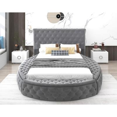 China Hot selling velvet Modern Curved Upholstery Bed Furniture Custom King bed Queen bed upholstered ottoman beds for Bedroom Te koop
