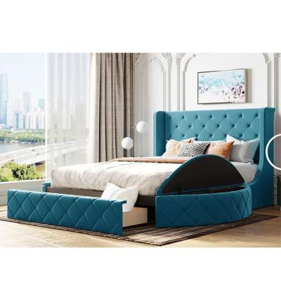 Chine Fabricant de meubles Rapport SGS 2m 2,2m roi reine bleu marin Lit de rangement rond de velours de luxe avec tiroir pour hôtel à vendre