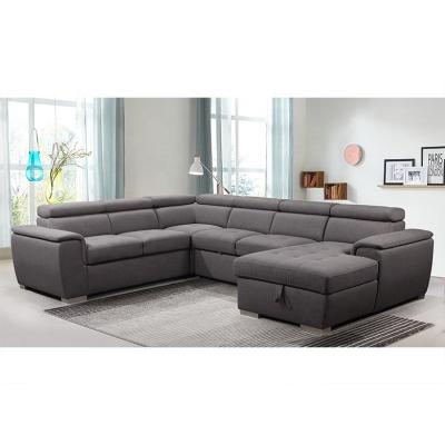 China Customized Hot sale furniture living room sofa set modern u shaped sectional sofa w/pull out bed and storage chaise for sale