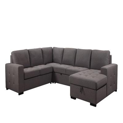 China Modern u-shape 2pc seater corner and loveseat w/ pull-out bed drawing room sectional chaise linen fabric sofa set en venta