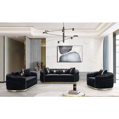 China European-Style Sofa Living Room Furniture black Velvet Sofa Set Modern Tufted Chesterfield Sofa set of 123 en venta