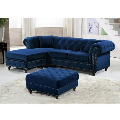 China OEM/ODM Furniture Factory Direct Selling velvet living room sofa luxury tufted corner sofa Chesterfield sofa ottoman for sale