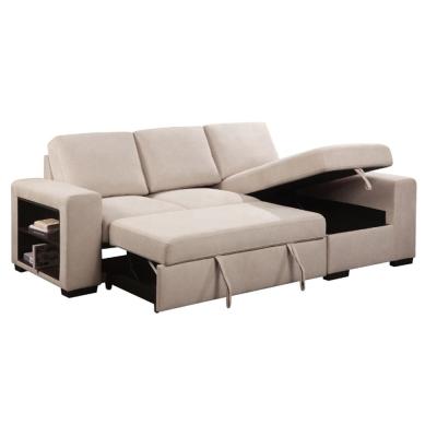 Κίνα OEM/ODM Furniture factory new living room sofa belt locker linen fabric customized sofa bed with pull out bed and shelf προς πώληση