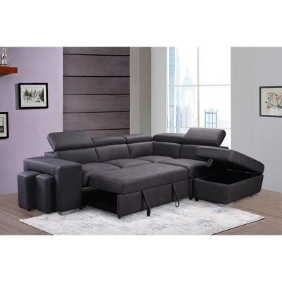 China Customized Fashion style sectional sofa 3 seater living room OEM leather sofa with ottoman and stools sleeper sofa bed à venda
