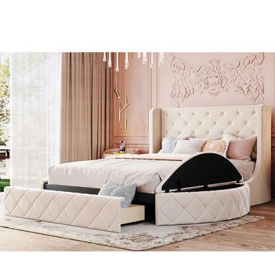 China Light luxury hotel set hotel guest cream velvet room round bed storage drawers luxury bedroom furniture romantic bed for sale