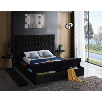 China Customize velvet button tufted Designer Bedroom Luxury Bed Modern Hotel Full Luxury Queen Size Modern Hotel Storage bed for sale