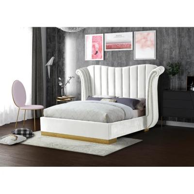 中国 OEM Home Luxury Beds Furnitures King Size white velvet Frame Sets Hotel Queen Room Modern Wooden Bedroom Furniture Set 販売のため