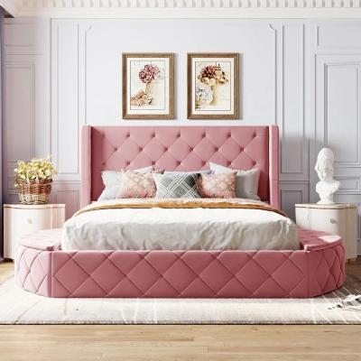 中国 OEM/ODM Furniture Manufacturer Wholesales supply North America nice velvet fabric queen bed frame for Hotel Storage Bed 販売のため