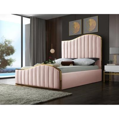 中国 American style Modern Queen size King Size bed OEM service factory price Pink upholstery soft beds for Bedroom and hotel 販売のため