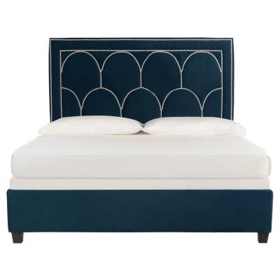 중국 Super Modern black color velvet simple style bed set easy assembly bed frame with nail design upholstered beds for Hotel 판매용