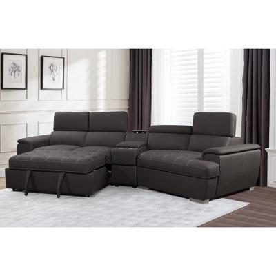 中国 High quality Modern style fabric corner sofa set with USB Sectional living room tea table set sofa 販売のため