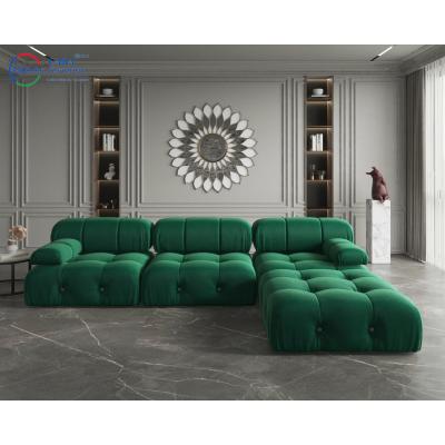 China Fashion Luxurious Living Room Sofa Green L Shape Modular Nordic Minimalism Modular Living Room Sofas for sale