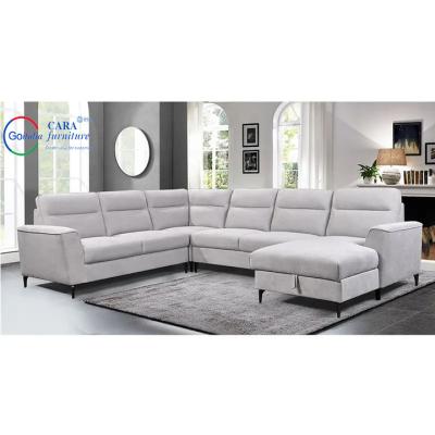 中国 ODM Wooden White Fabric Upholstered Sofa U Shaped Sectional 7 Seat Sofa Set Furniture Living Room With Storage 販売のため