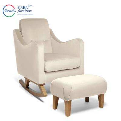 中国 Top Quality Solid Wood Leg Fabric White Footstool Modern Rocking Living Room Chairs For Adults 販売のため