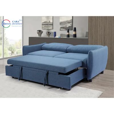 中国 OEM Customized Material Move Down Back  Wood  Frame Sofa 3 Seaters Blue Fabric Folding Sofa Bed 販売のため