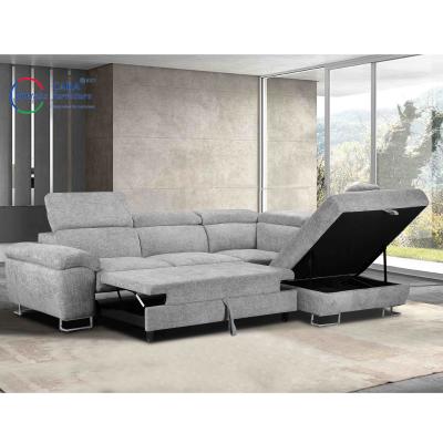 China OEM Custom Adjustable Living Room Furniture L Shape Pull Out Sofa Bed Light Gray Sectional Sofa Bed for sale