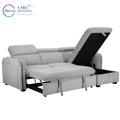 China Simple Operation Storage Spare Light Gray Modular Sectional Foldable Pull Out Sofa With Pull Out Bed Te koop