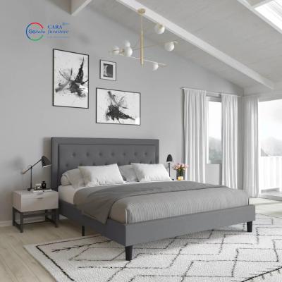 China 20001 Popular Design Durable Hotel Home Bed Solid Wood Frame Luxury Bed Grey Bedroom Furniture Te koop