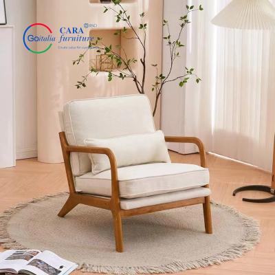 Китай 70010 Nordic Single Sofa White Fabric Cushion Solid Wood Chairs Frame Chairs For Living Room Wood With Arm продается