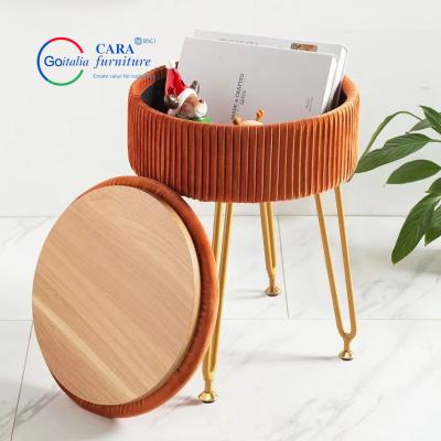 China 70007 New Arrival Round Shape Gold Metal Legs Modern Fabric Dining Chair Chair With Storage zu verkaufen