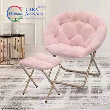 China 70011 Simple Style Round Shape Pink Metal Leg Space Saving Foldable Moon Chair Folding en venta