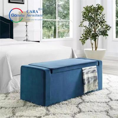China BB2017 Newly Arrived Home Bedroom Blue Fabric Tufted Bench Modern Bed Ottoman Storage Bench zu verkaufen