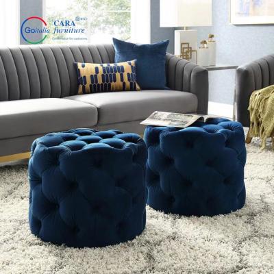 China BB2010 Most Popular Home Furniture Soft Blue Round Fabric Bed End Stool Ottoman Bench Bedroom Te koop