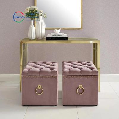 China BB2005 Ready To Ship Home Bedroom Fabric Stool Storage Pink Sofa Stool Square Ottomans for sale