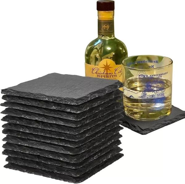 Quality Slate Stone Drink Coasters Black Natural Edge Slate Stone Plate For Bar And Home for sale