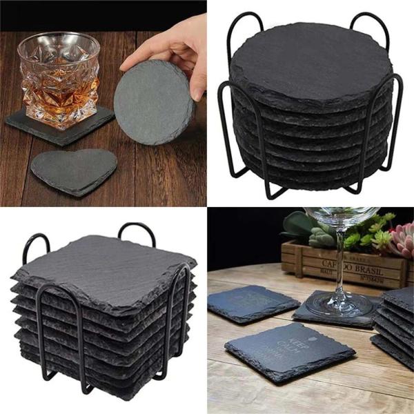 Quality Slate Stone Drink Coasters Black Natural Edge Slate Stone Plate For Bar And Home for sale