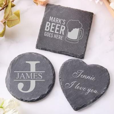 China Slate Stone Drink Coasters Black Natural Edge Slate Stone Plate For Bar And Home for sale