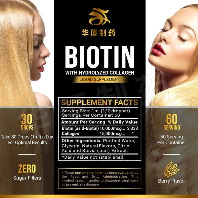 China 25000mcg Biotin Hair Growth Drops Strong Nails Glowing Skin 60ML for sale