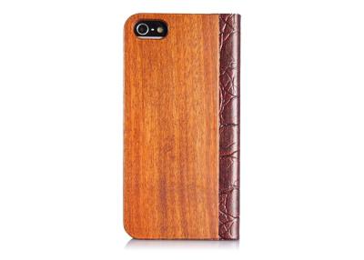 China Walnut or Bamboo Wooden Cell Phone Case , Genuine Leather and Wood Folio Iphone5S Cases for sale