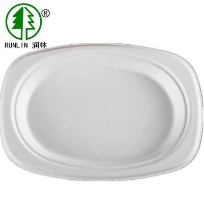 China 25g White Biodegradable Bagasse Tableware 20g Oval Dish Plate for sale