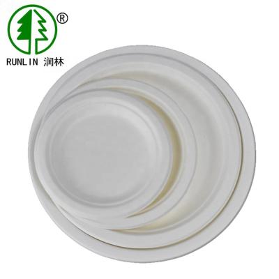 China Waterproof White Biodegradable Sugarcane Bagasse Plates Plant Fibre Round White Dinner for sale