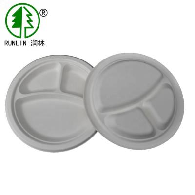 China 3 Compartment Bagasse Sustainable Disposable Plates White Compostable SGS for sale