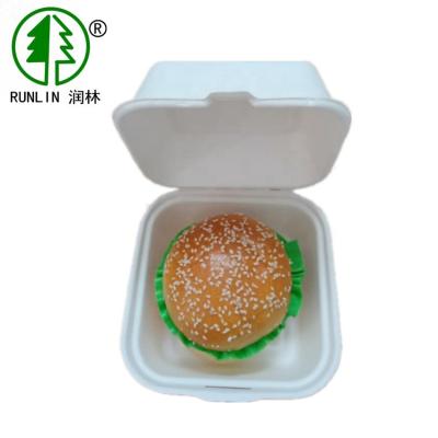 China Unbleached natural plant fiber white sugarcane pulp hamburger box for sale