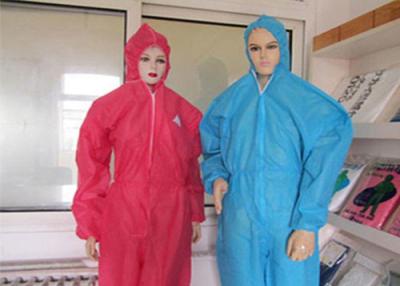 China Red and light blue pp spunbond nonwoven coverall for sale