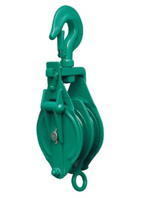 China Green Double Sheave Block Pulley / 10 Ton Snatch Block With Hook Drop Forged for sale