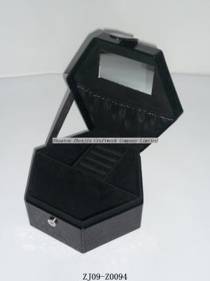 China high level packing trim Luxury Pu leather hexegon mirro box  of Jewerly doule cell design for sale
