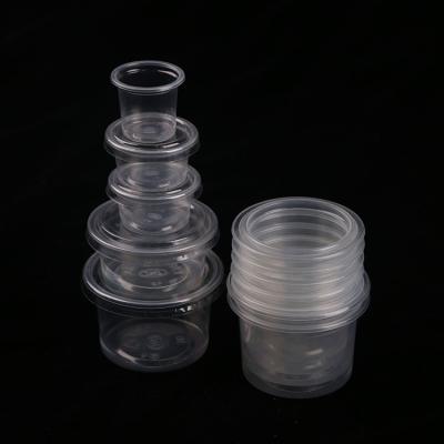 中国 Lids Plastic Portion Cups Jello Shot Cups For Sampling Sauce Snack 販売のため