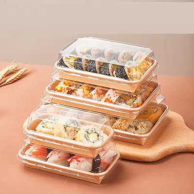 China Degradable Sushi Tray Recyclable Paper Sushi Container With Lid Cake Container for sale