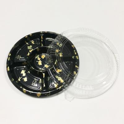 China Custom Disposable Sushi Box Round Plastic With Cover Five Grid Salmon Thorn Body Sold Packing Lunch Box for sale