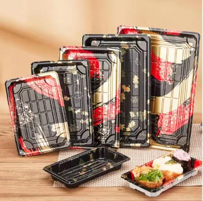 中国 Sushi Takeaway Container Plastic Food Packaging Boxes Trays With Lid sushi contain box 販売のため