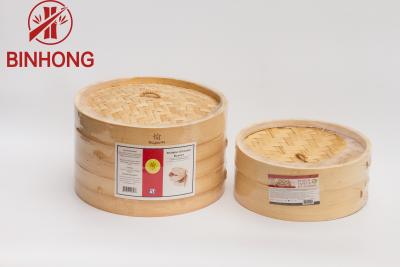 중국 부속품을 가진 Handmade 자연적인 대나무 기선 바구니 10 인치 2개의 층 판매용