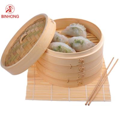 China Healthy 20cm Bamboo Steamer Basket For Kitchen for sale